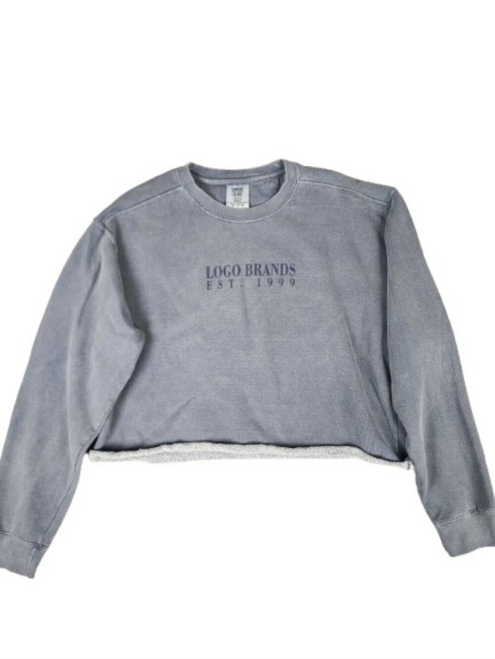 Comfort Colors Gray/Blue Logo Brands Cropped Crewneck Sweatshirt Womens Medium